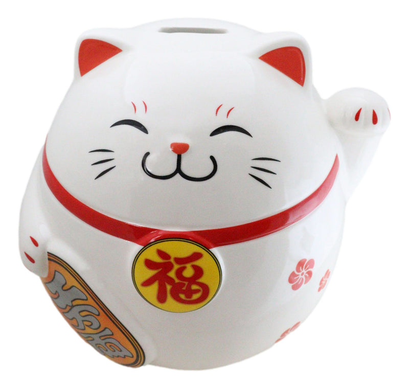Japanese Lucky Charm Beckoning Cat Fat Maneki Neko Money Coin Bank Figurine
