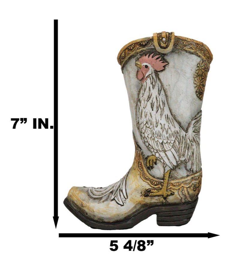 Rustic Country Rooster With Floral Blossoms Spring Time Cowboy Boot Money Bank