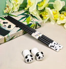 White And Black Giant Panda Bears Set of 2 Chopsticks And Ceramic Rests Set