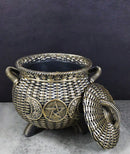 Wiccan Triple Moon Cauldron Pot In Wicker Finish Decorative Trinket Crystals Box