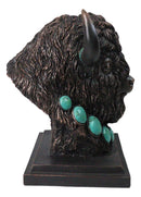 Rustic Western Buffalo Bust Figurine with Turquoise-Style Neck Ornaments & Horns