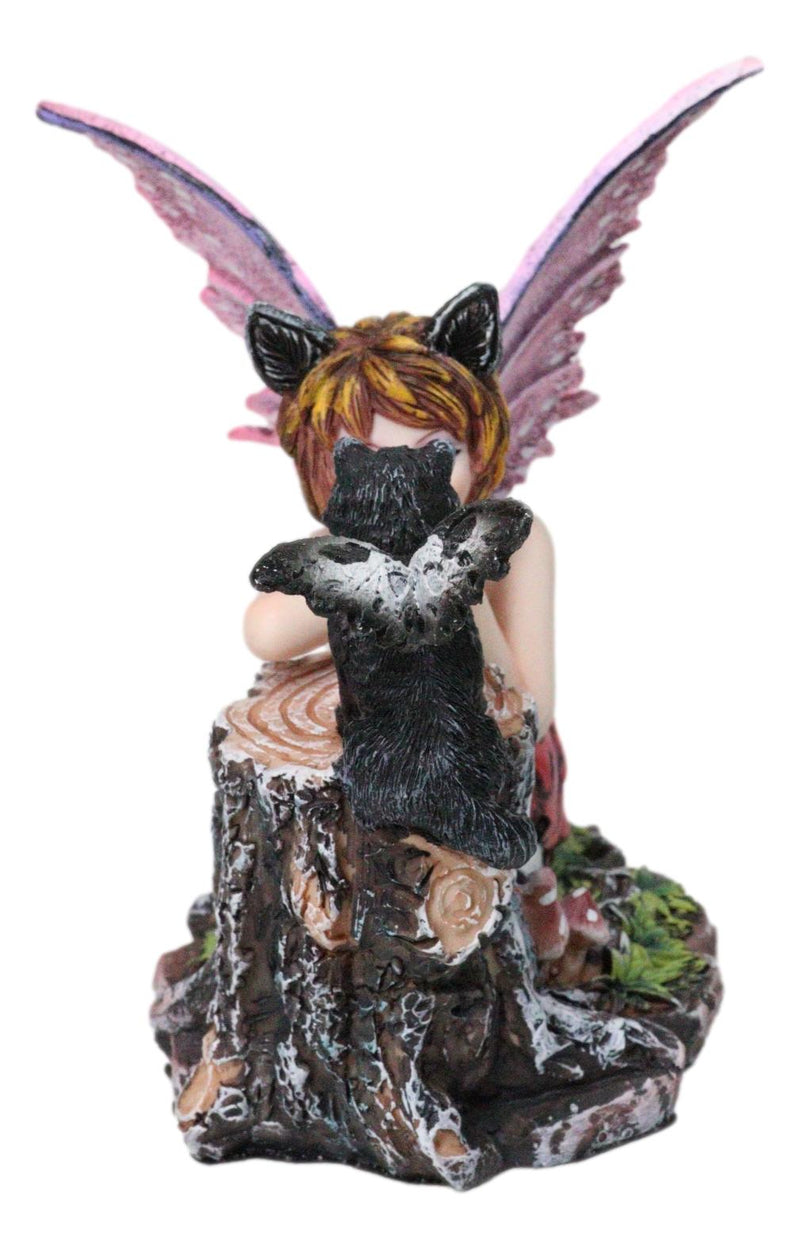 Tribal Autumn Girl Fairy with Red Hair Talking with Winged Black Cat Figurine