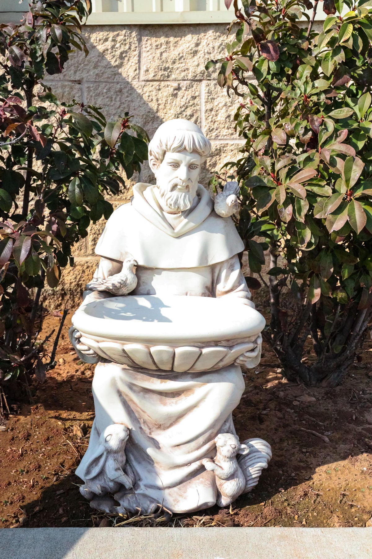 Sitting Saint Francis with Animals Large Outdoor Bird Bath Garden Statue 27"H - Ebros Gift