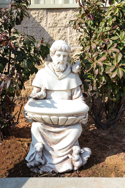 Sitting Saint Francis with Animals Large Outdoor Bird Bath Garden Statue 27"H - Ebros Gift