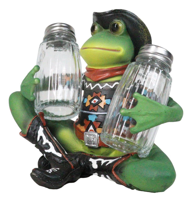 Cowboy Toad Frog With Hat Boots And Southwest Serape Salt Pepper Shakers Holder
