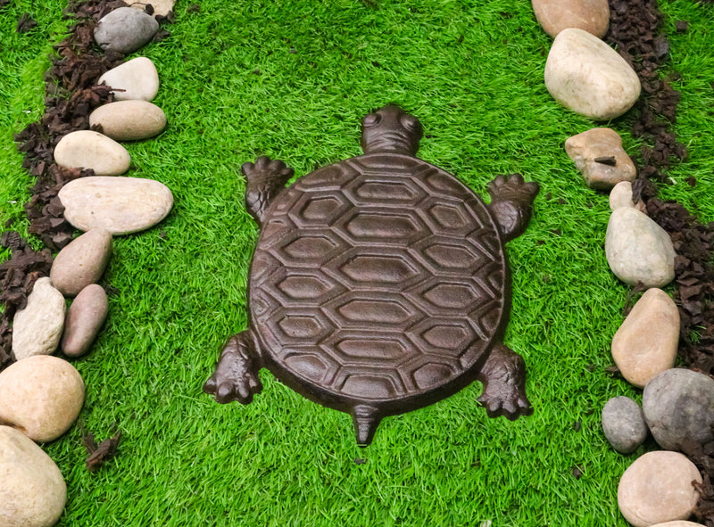 Set Of 4 Cast Iron Bronzed Sea Turtle Patterned Shell Garden Stepping Stones