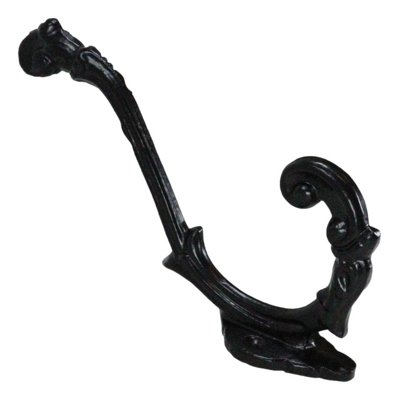 Set Of 4 Forged Cast Iron Black French Scroll Art Double Hooks Wall Coat Hangers