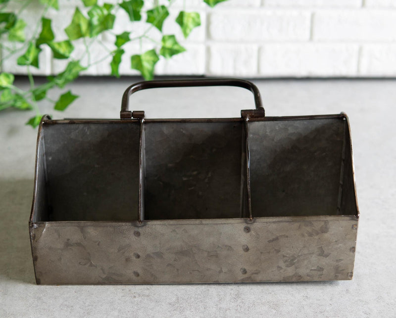 Farmhouse Galvanized Metal Rustic 6 Slots Wine Bottle Holder Basket With Handle