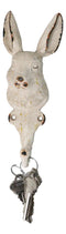 Distressed White Finish Cast Iron Whimsical Bunny Rabbit Wall Coat Hat Hook