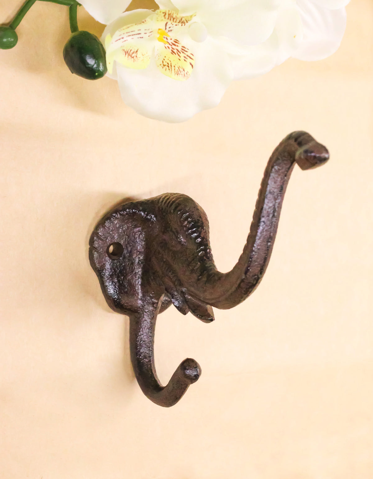 Pack Of 2 Rustic Cast Iron Safari Elephant Trunk Up Double Peg Wall Hook Hanger