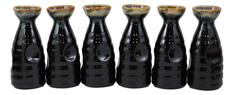 Glazed Ceramic Brown Waterfall Japanese Wine Sake Tokkuri Flask Pack of 6 Flasks