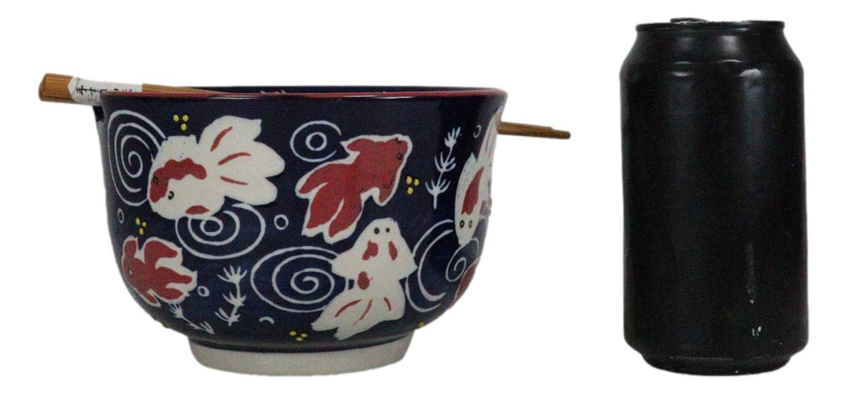 Feng Shui Zen Garden Pond Water Ripples Goldfish Ramen Soup Bowl With Chopsticks