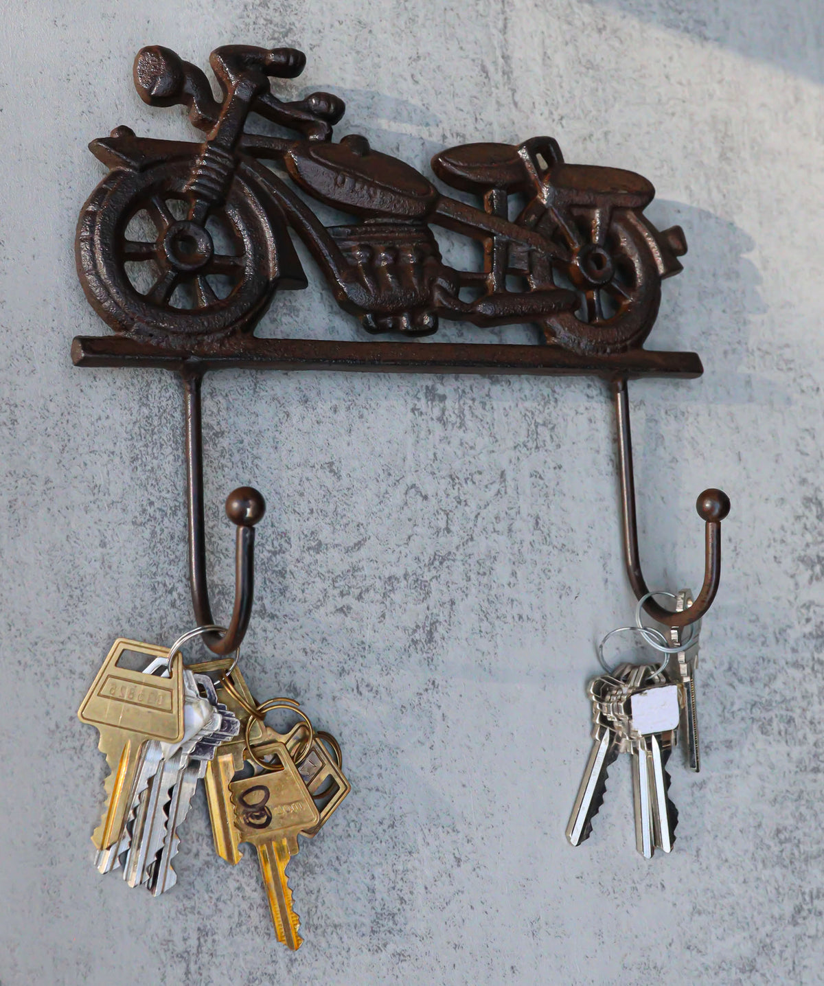Rustic Cast Iron Retro Motorcycle Chopper Bike Wall Double Hooks Coat Hanger