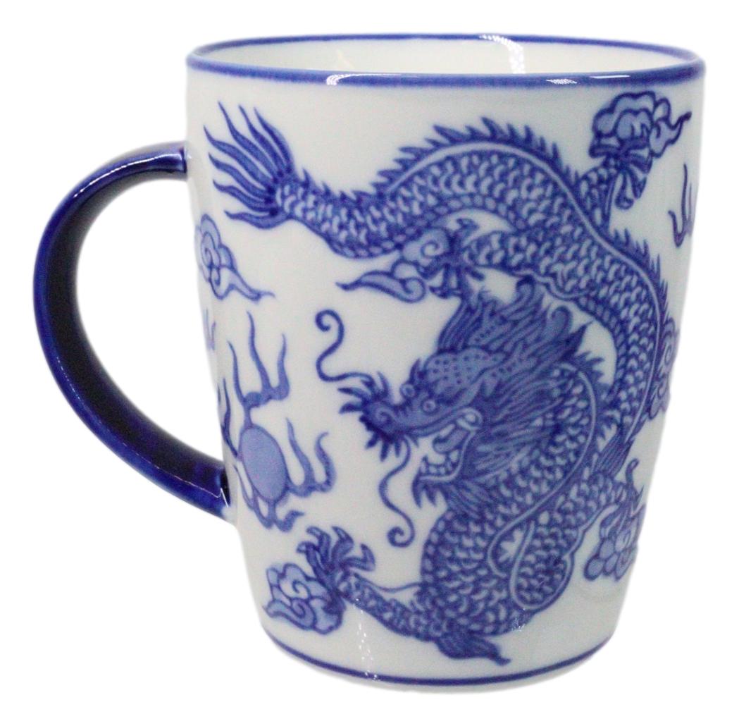 Pack Of 4 Japanese Blue And White Ryu Dragon King Porcelain Mug Cups 12oz