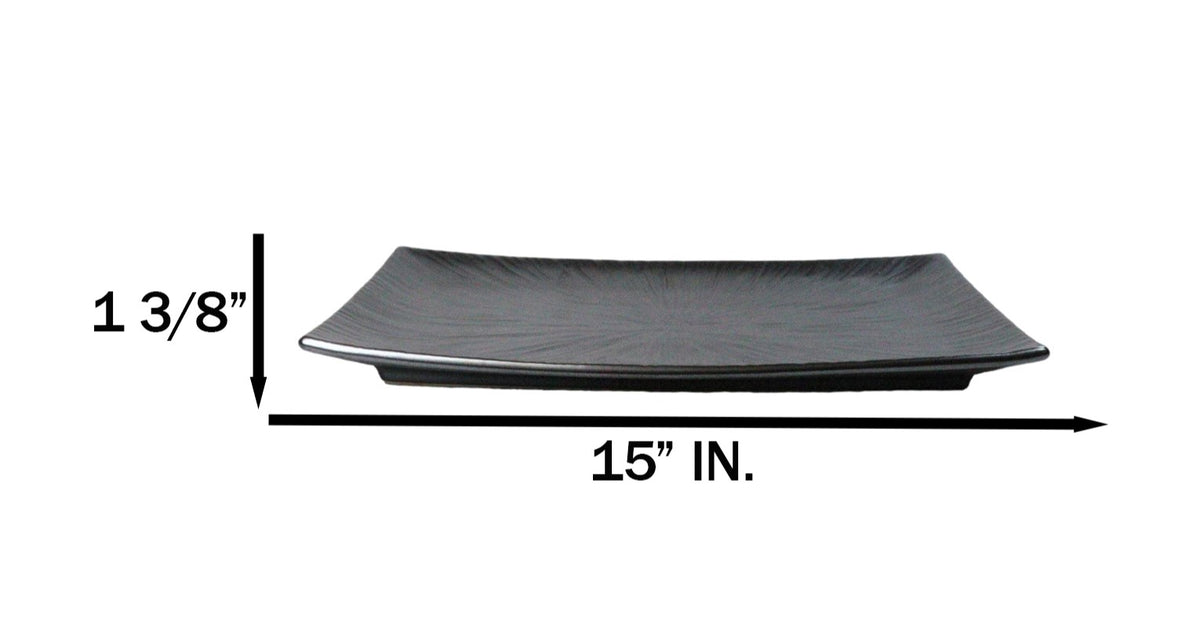 Pack Of 3 Black Tetsu Kesho Porcelain Long Rectangular Serving Platter 15"X8.5