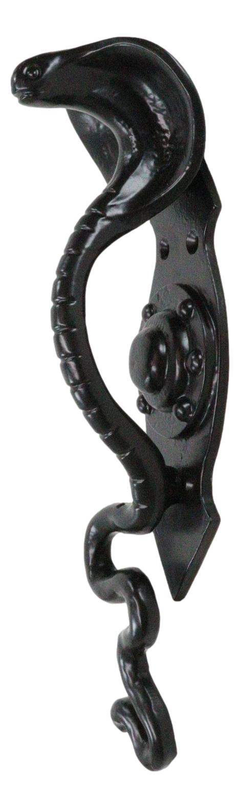 Set of 2 Black Cast Iron Ferocious Desert Cobra Snake Door Handle Bar Pulls - Ebros Gift