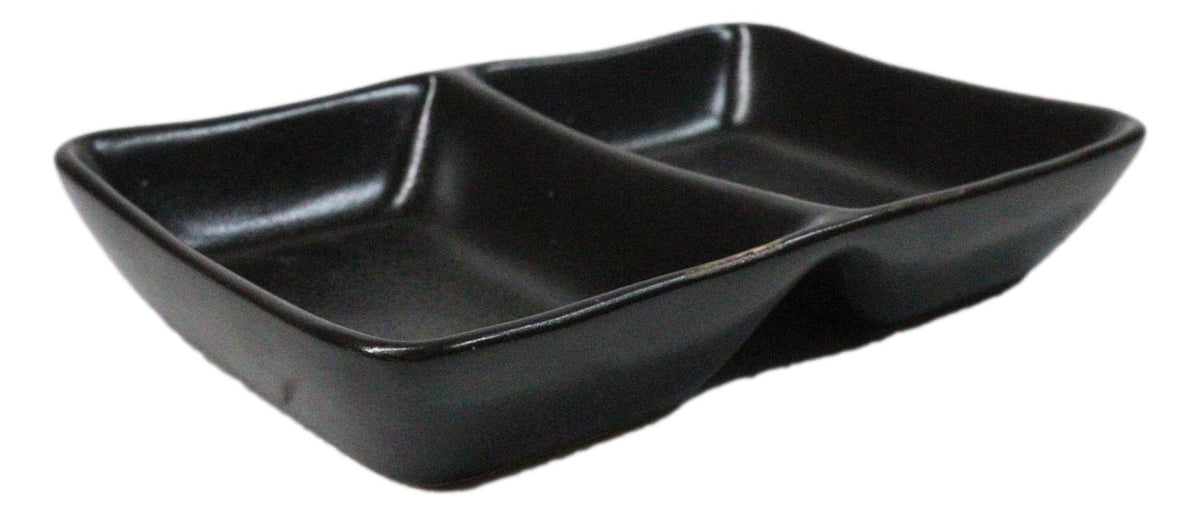Pack Of 6 Ceramic Black Kokuyo Soy Sauce Or Condiment Dishes Double Partition