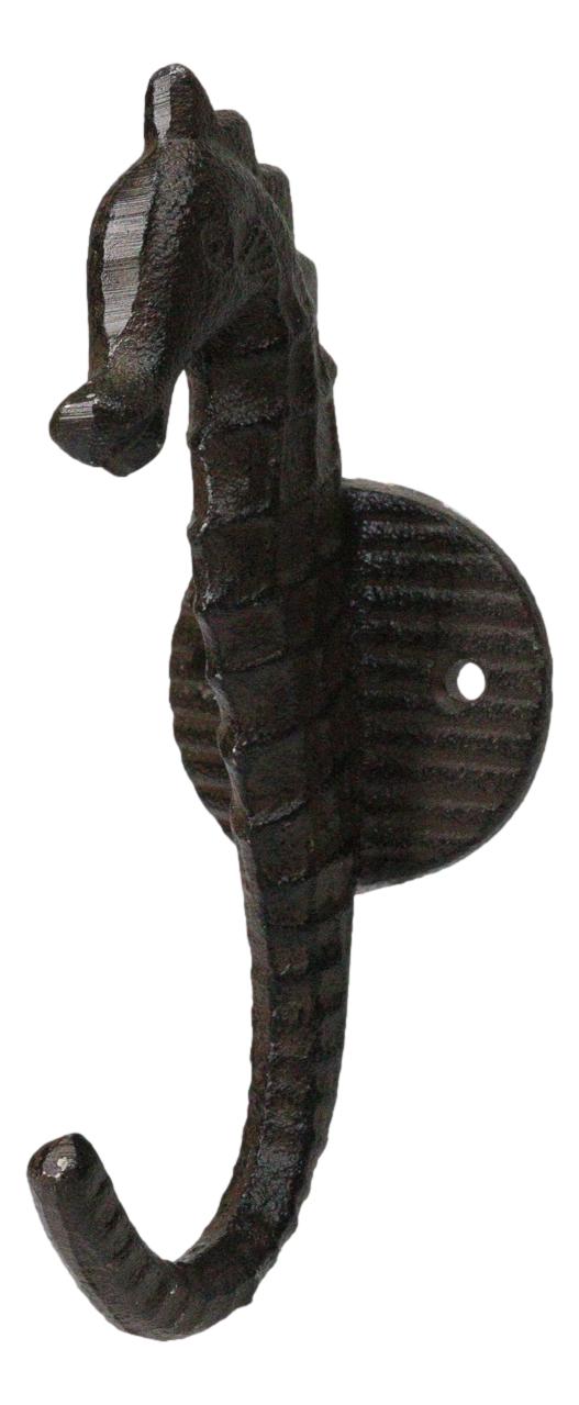 Pack of 2 Rustic Cast Iron Coastal Marine Ocean Nautical Seahorse Wall Hooks