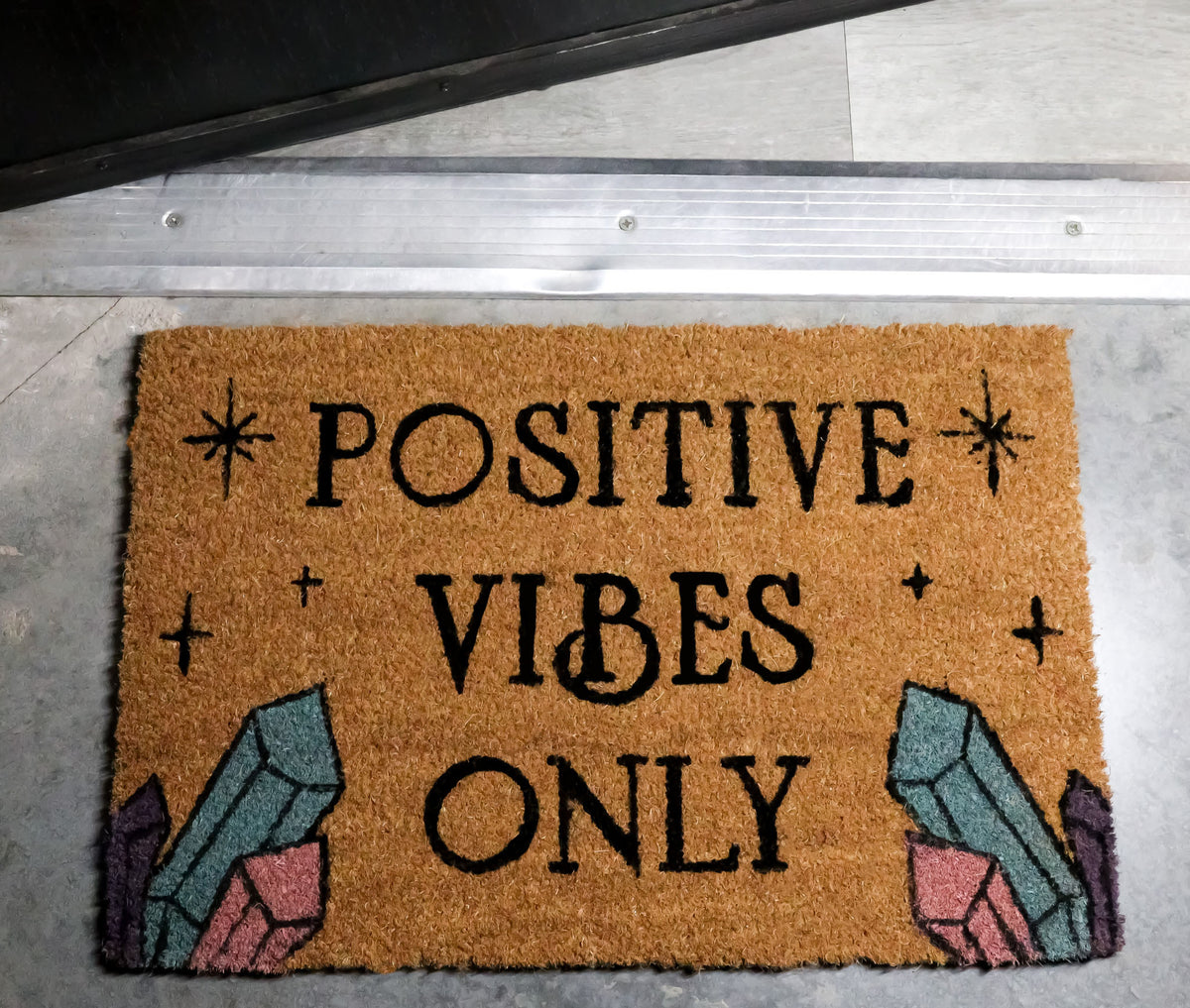 Positive Vibes Only Crystals Wicca Magic Coir Coconut Fiber Floor Mat Doormat - Ebros Gift