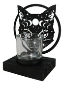 Wicca Phases of The Moon Celestial Black Cat Metal Votive T-Lite Candle Holder