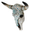 Western Turquoise Floral Horned Cow Skull Wall Decor Plaque