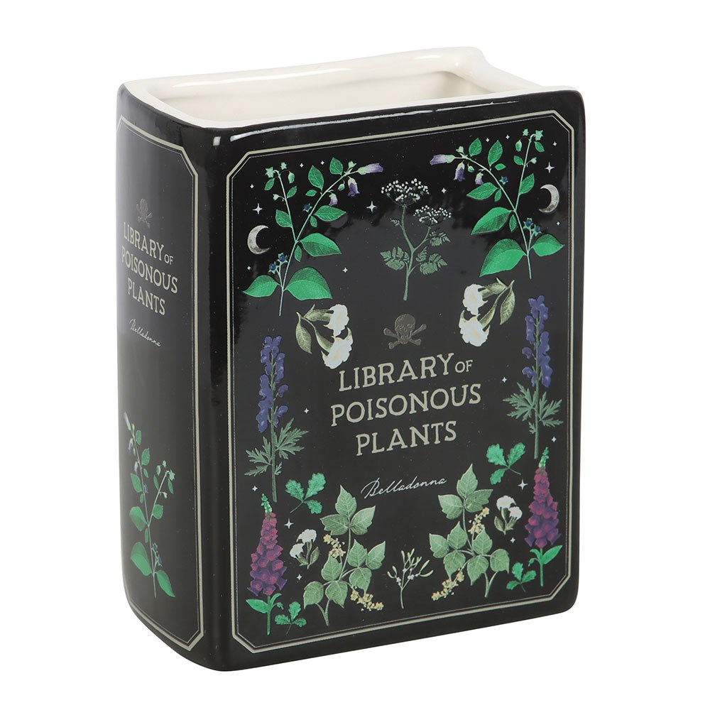 Witchcraft Magic Library of Poisonous Plants Ceramic Book Shaped Pot Vase - Ebros Gift