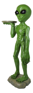 Bizarre Green ET Roswell UFO Alien Butler at Your Service Dish Stand Statue 25"H