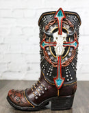 Western Texas Longhorn Skull Barbed Wires And Arrow Cross Cowboy Boot Money Bank