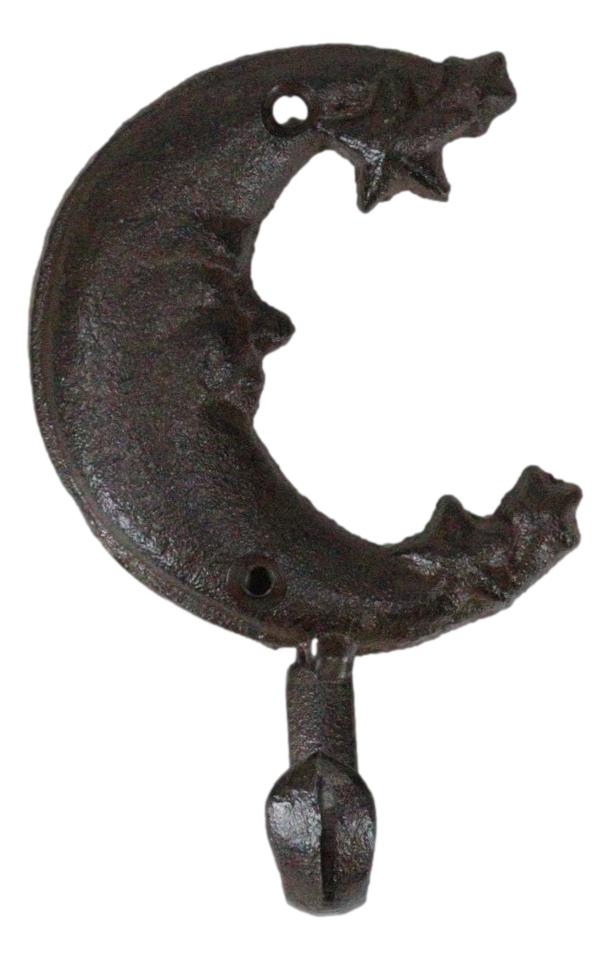 Pack Of 3 Rustic Cast Iron Celestial Half Crescent Moon And Stars Wall Hooks