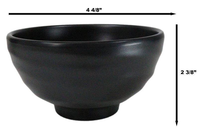 Pack Of 6 Modern Matte Black Melamine Small Round Soup Appetizer Rice Bowls 10oz