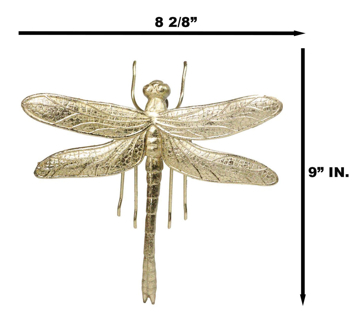 Medium Gold Leaf Resin Modern Dragonfly Wall Sculpture Or Tabletop Decoration 8"