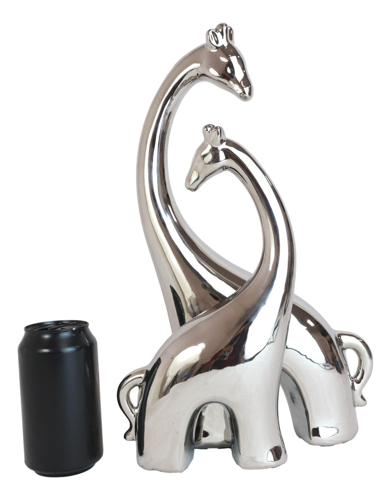 Silver Ceramic Modern Chic Pop Art Giraffe Mother And Calf Silhouette Sculpture