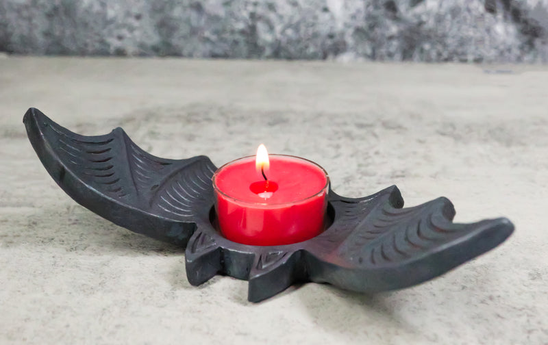 Pack Of 2 Gothic Black Cutout Winged Flying Vampire Bat Votive Candle Holders