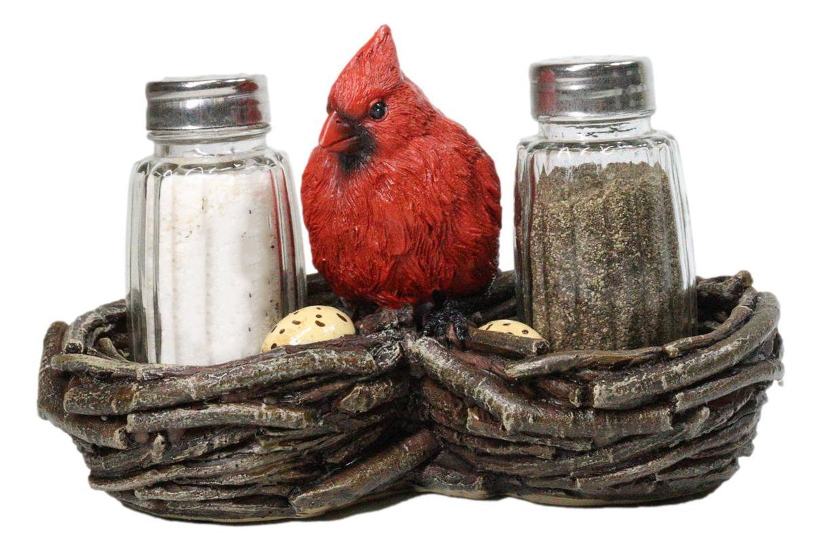 Wildlife Cardinal Nest Salt & Pepper Shaker Holder Red Bird Tabletop Figurine