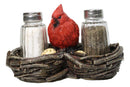 Wildlife Cardinal Nest Salt & Pepper Shaker Holder Red Bird Tabletop Figurine