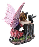 Tribal Autumn Girl Fairy with Red Hair Talking with Winged Black Cat Figurine