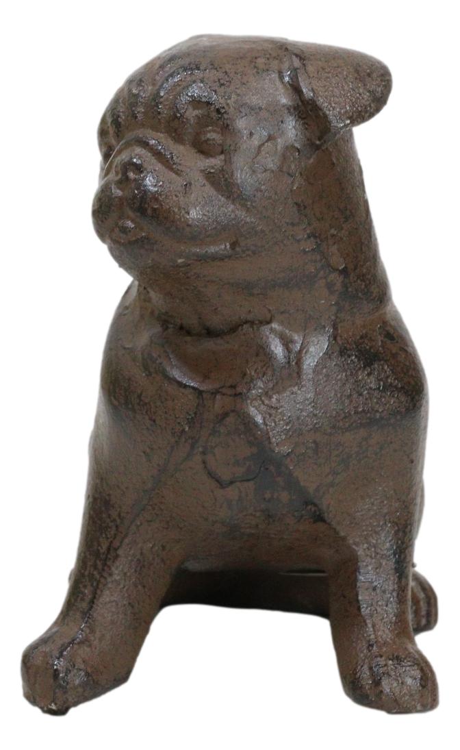 Rustic Cast Iron Metal Whimsical Fawn Pug Puppy Dog Sitting Figurine Decor