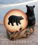 Rustic Woodlands Black Bear Paw Coaster Set 4 Round Coasters Figurine Holder 4"H