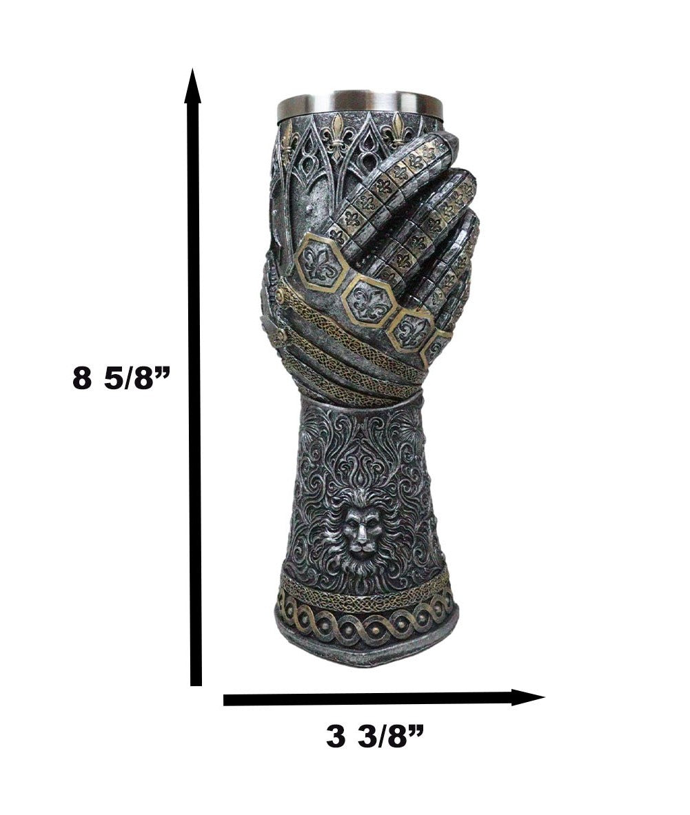 Ebros Gift Royal Fleur De Lis Braveheart Lion Gauntlet 8.75"H 8oz Wine Drink Goblet Chalice Cup