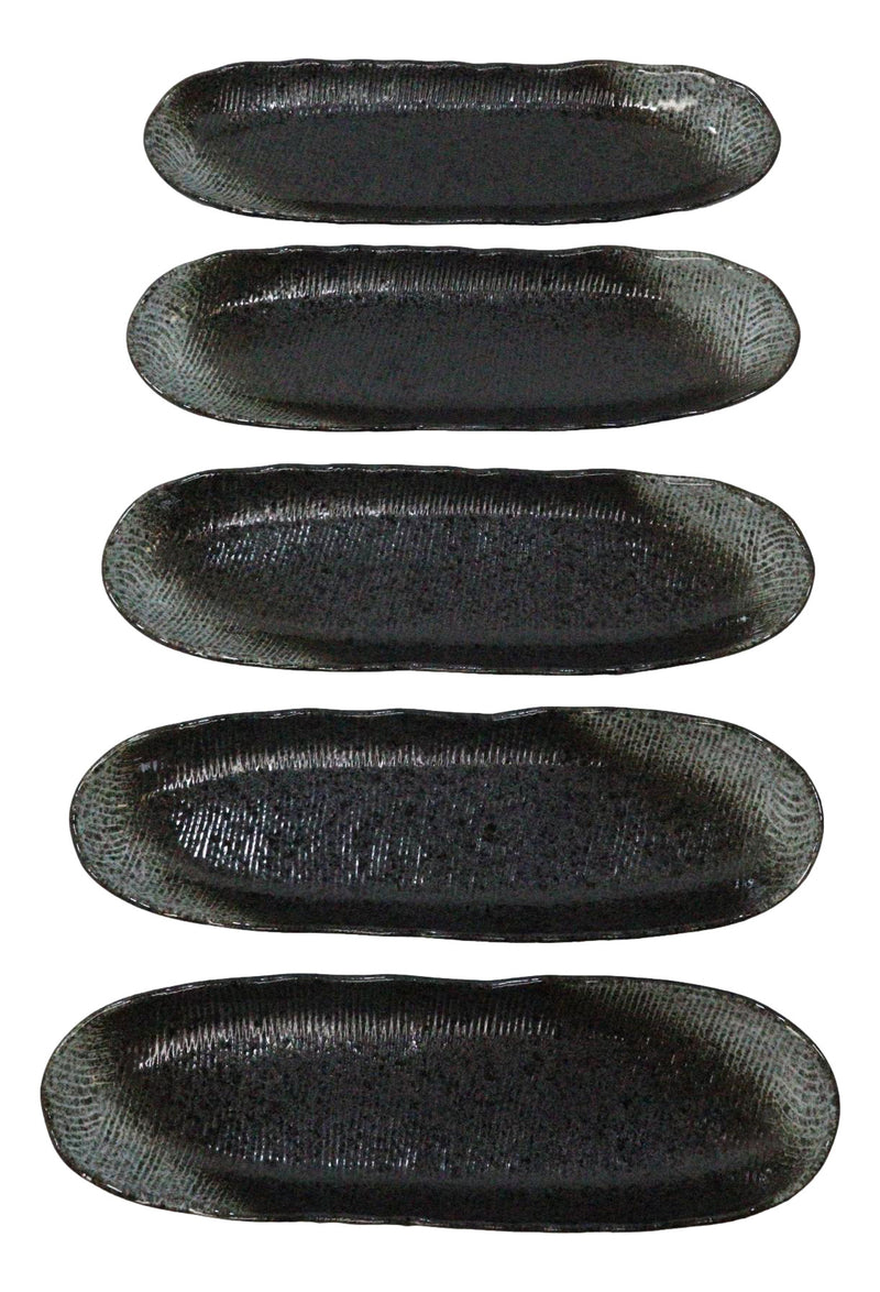 Pack Of 3 Charcoal Grey Tone Hakumu Wavy Oblong Long Serving Platter 13.25"L