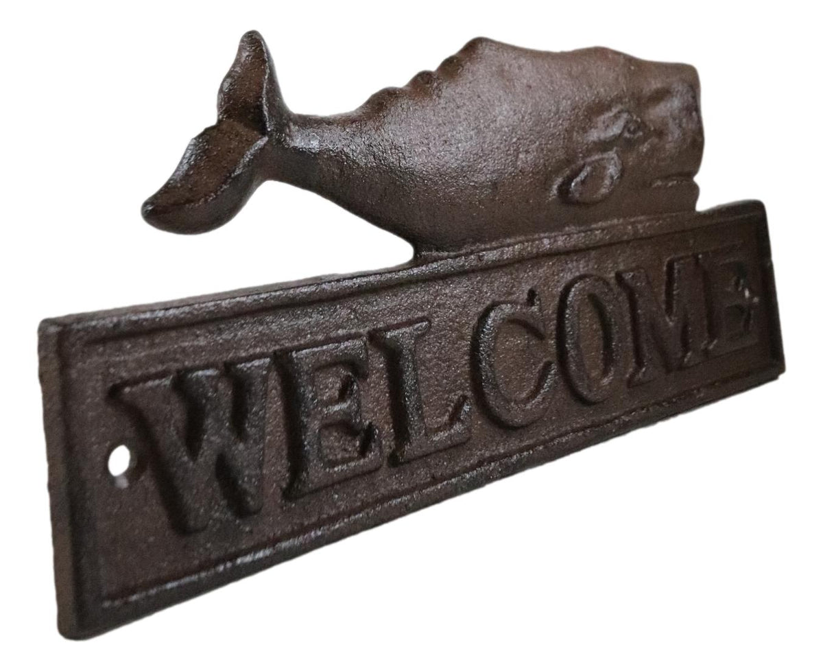 Cast Iron Nautical Ocean Sperm Whale Welcome Sign Decorative Wall Door Plaque