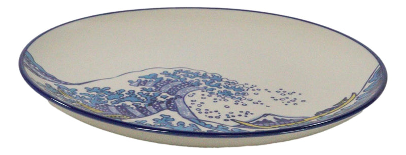 Set Of 4 Hokusai The Great Wave Of Kanagawa Mount Fuji 11"D Round Dinner Plates