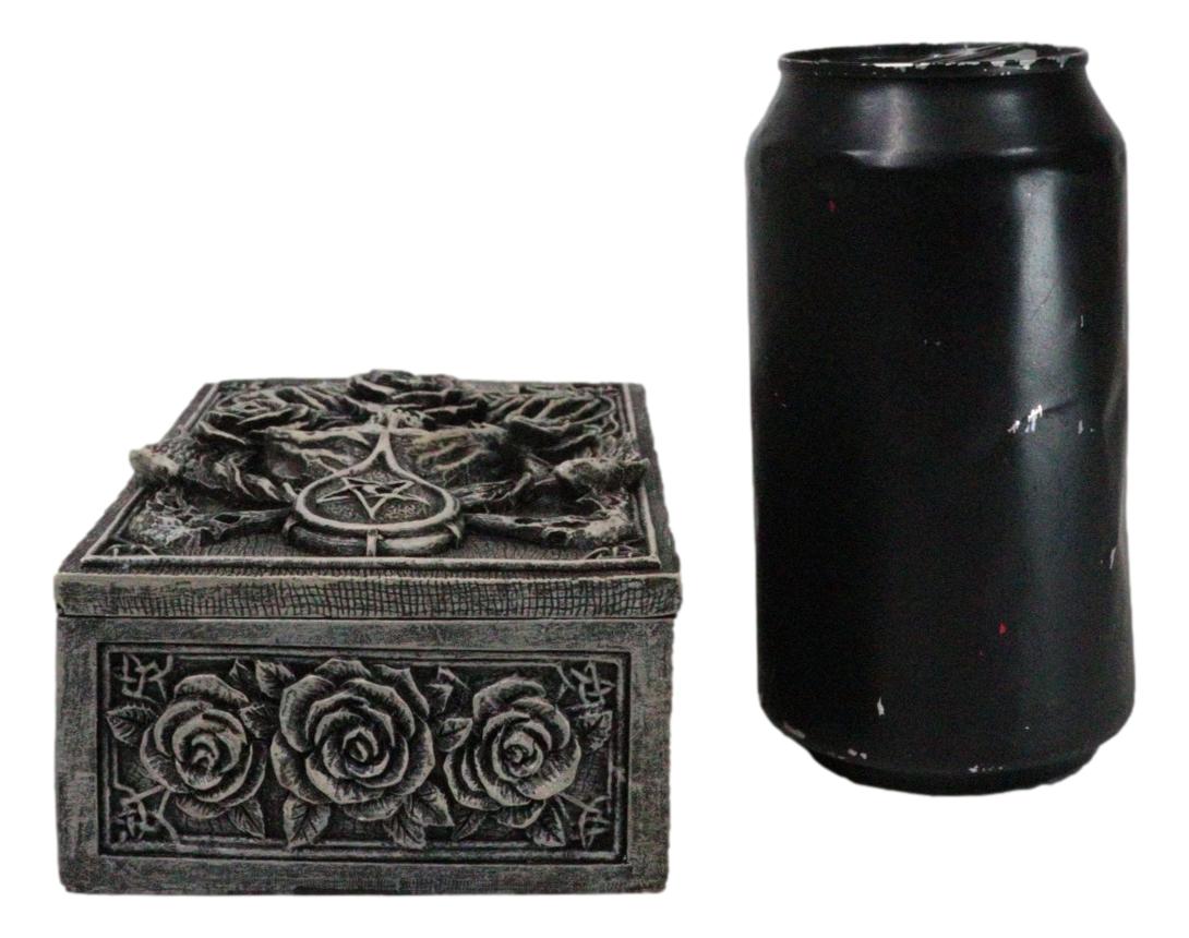 Santa Muerte Day Of The Dead Skull Pentagram Roses Tarot Cards Trinket Box - Ebros Gift