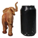 Safari Lucky Elephant Rustic Faux Wood Carved Resin Sculpture With Raised Trunk
