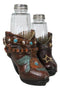 Rustic Cowgirl Turquoise Flowers Stars Double Boots Salt Pepper Shakers Holder