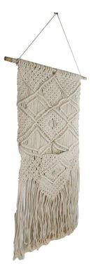 Boho Hand Woven Cotton Macrame Tapestry With Center Pocket & Tassels Wall Decor
