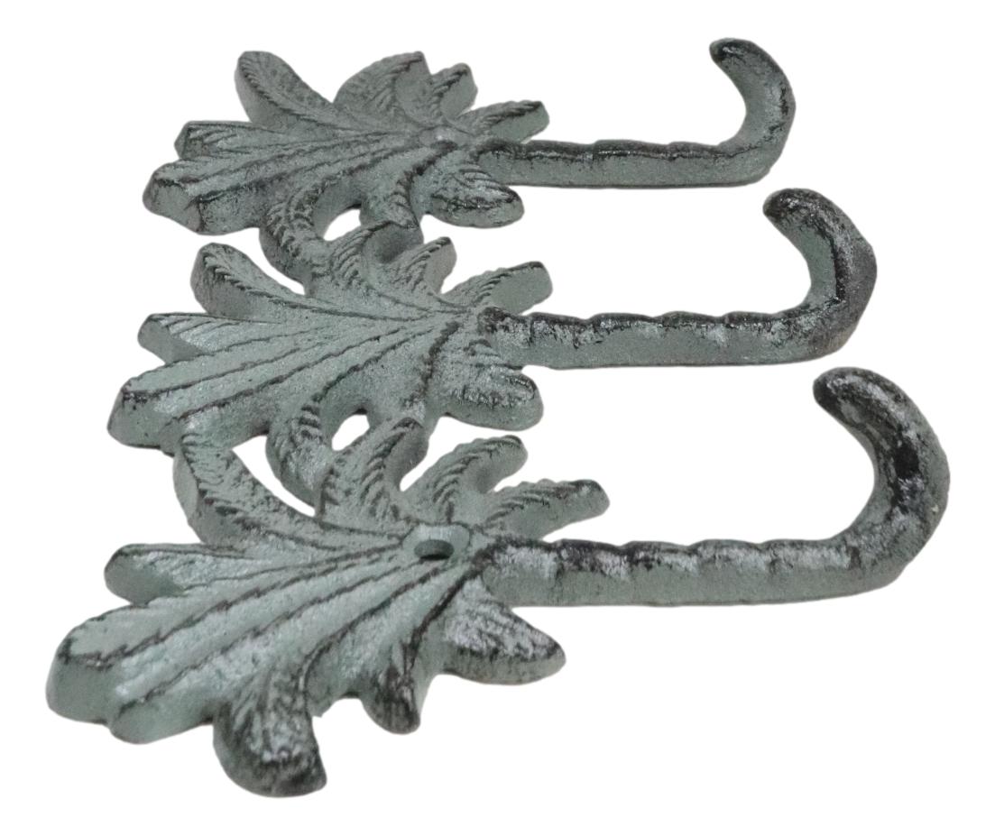 Pack Of 2 Cast Iron Verdigris Beach Coconut Palm Trees Triple Wall Key Hooks - Ebros Gift