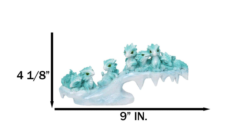 Winter Wonderland Ice Blue Baby Dragons On Frozen Bridge Glacier Rock Figurine