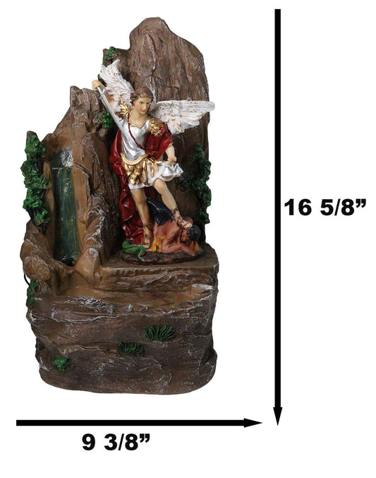Catholic Archangel Saint Michael Our Protector Water Fall Fountain Statue 16"H