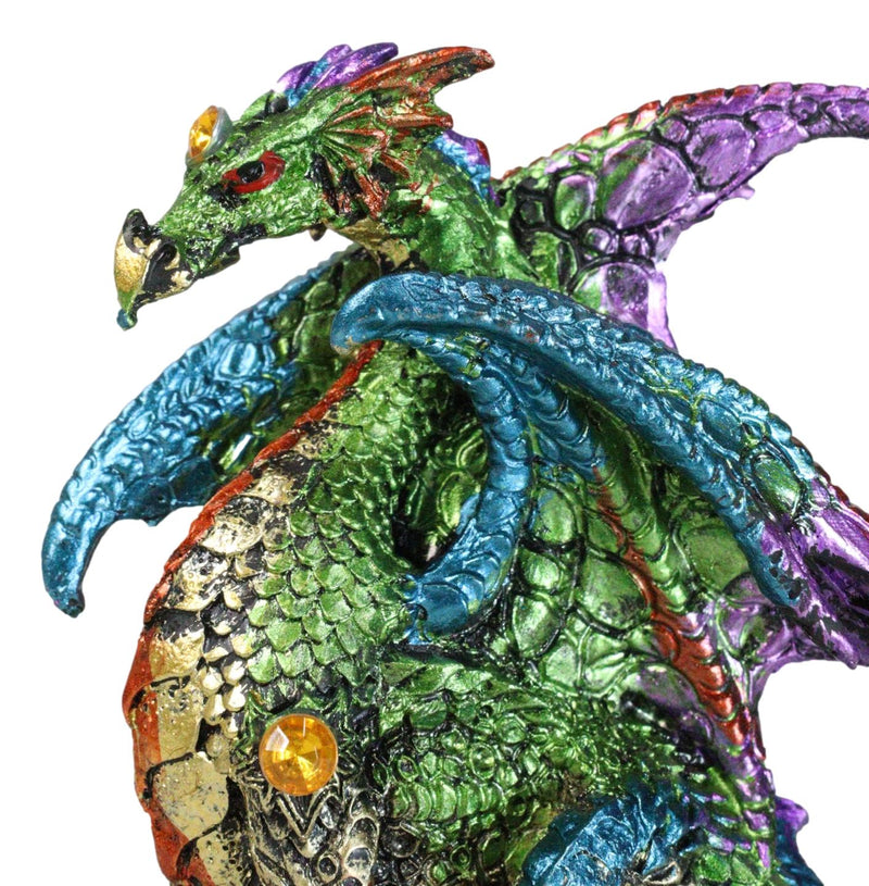 Standing Semi Metallic Rainbow Sky Horizon Dragon With Gemstones 4"H Figurine